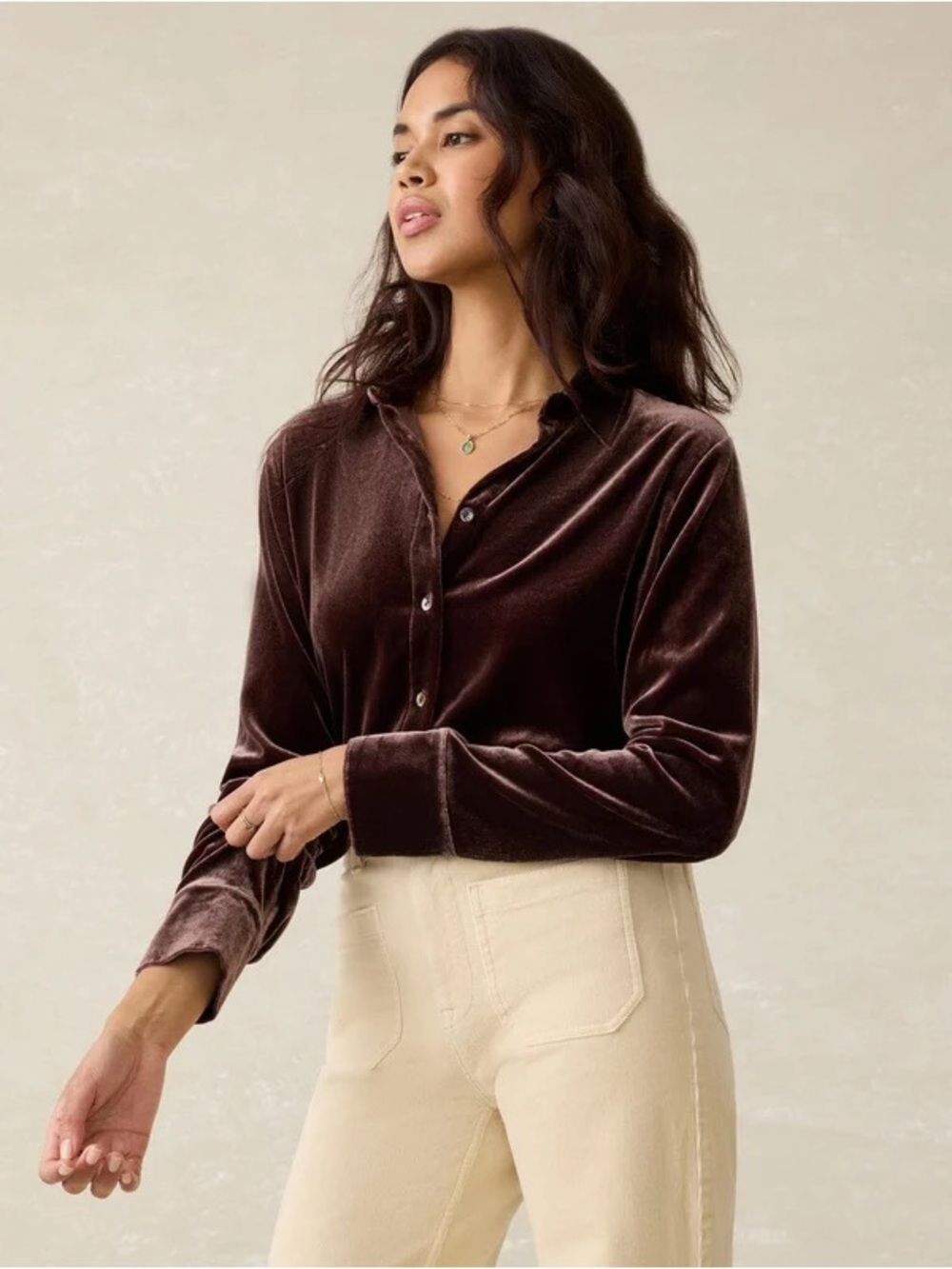 Faherty Velvet Button-Down Shirt in Deep Brown